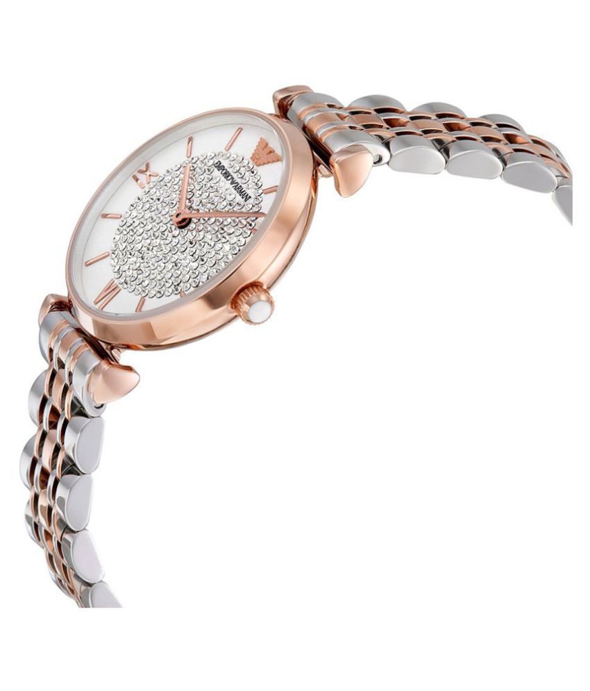 emporio armani slim ladies silver & rose gold watch ar1926
